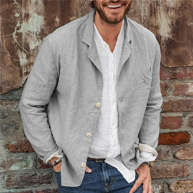 Light linen jacket for men with a casual fit and practical pockets