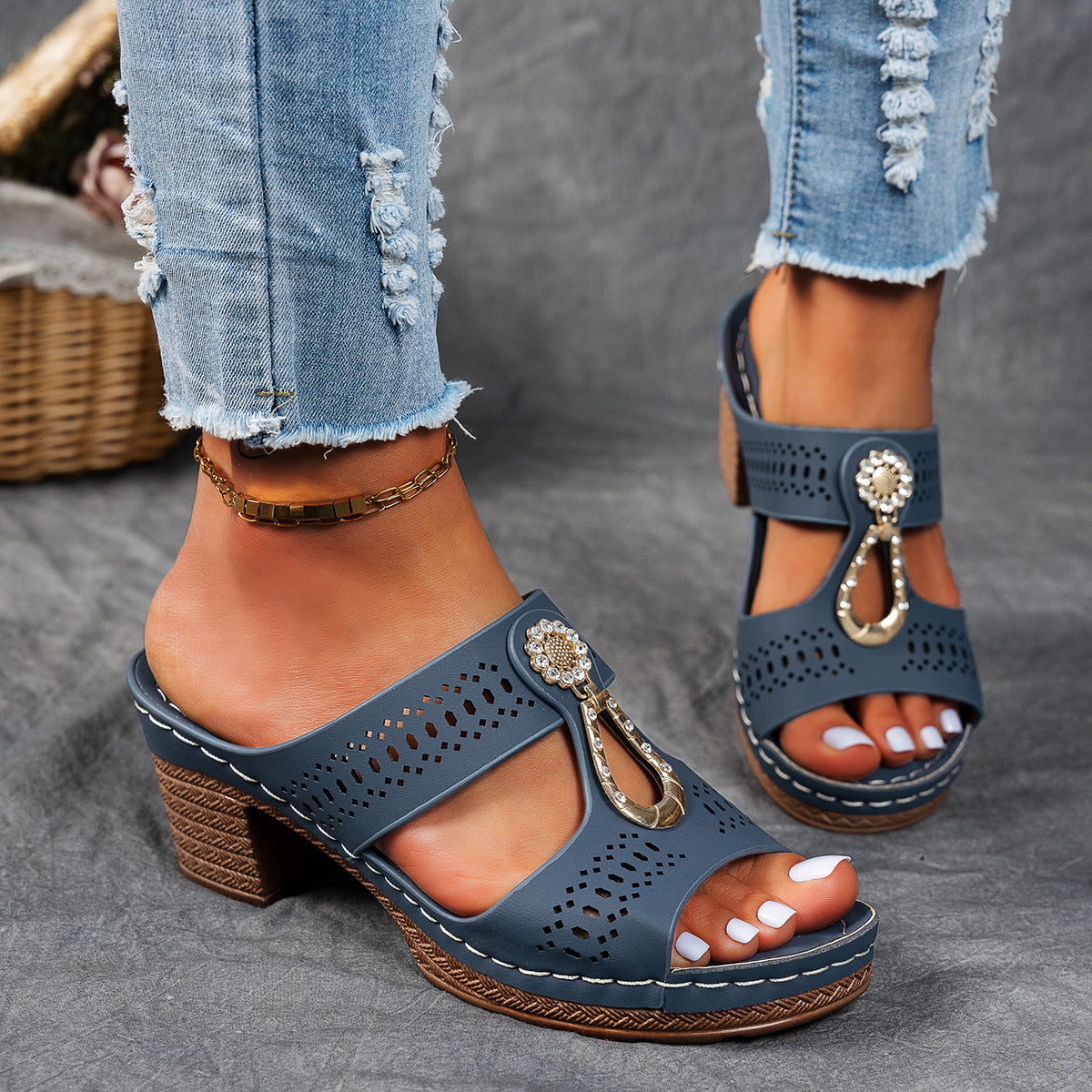 Orthopedic Rhinestone Flat Sandals