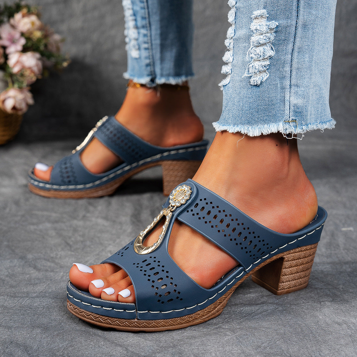 Orthopedic Rhinestone Flat Sandals