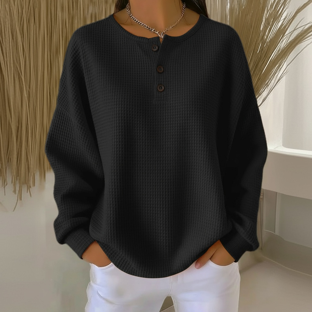 Waffle Knit Jumper Textured Round Neck Long Sleeve Relaxed