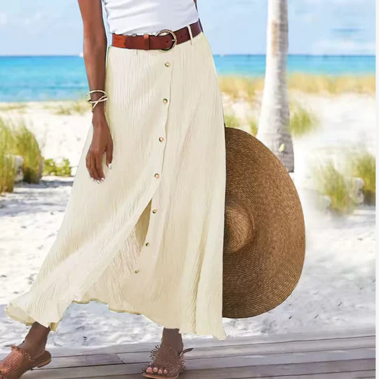A Line Skirt Button Detail Side Split Summer