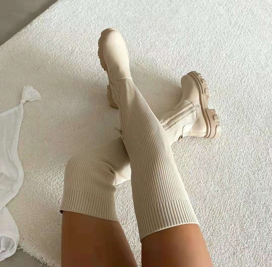 Over The Knee Sock Boots Fitted Sleek Elegant Tall
