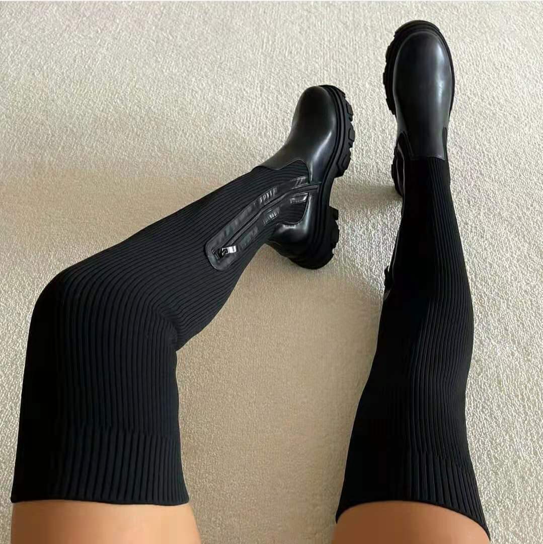 Over The Knee Sock Boots Fitted Sleek Elegant Tall
