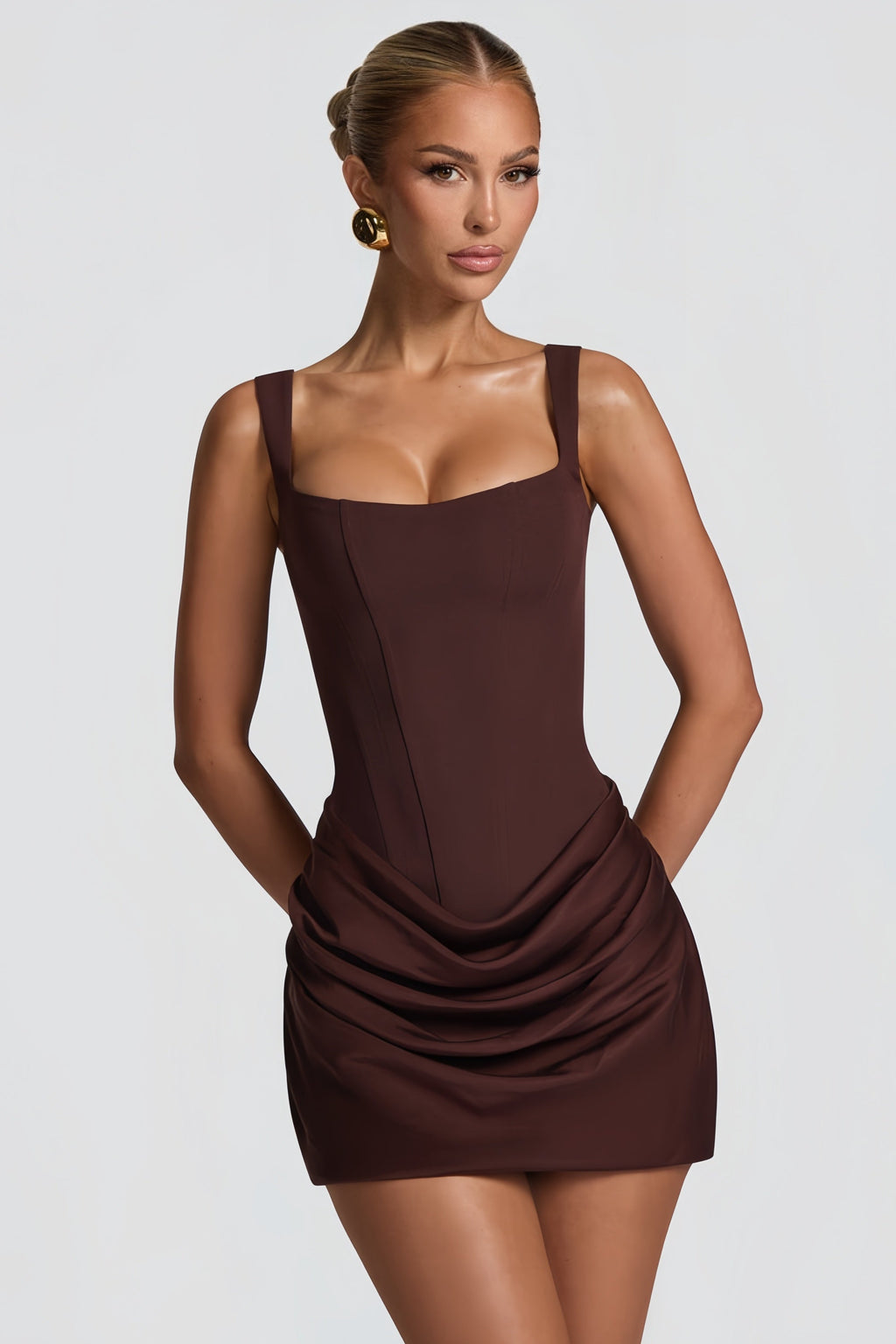 Bodycon Mini Dress Ruched Long Sleeve Party