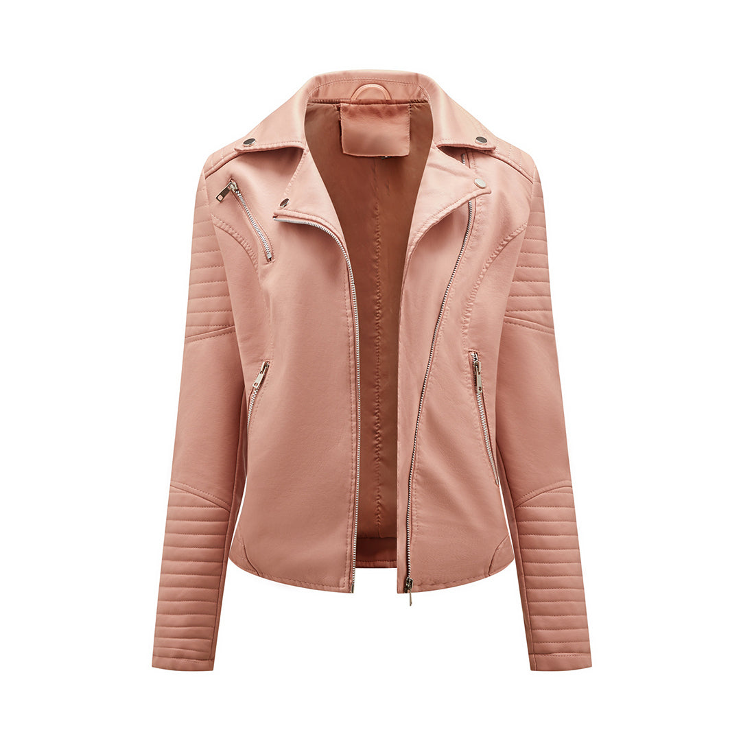 Women's Faux Leather Jacket PU Asymmetric Zip Lapel Collar