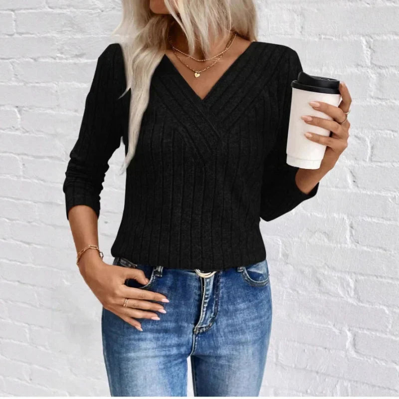 Textured Stripe Jumper Ribbed Knit Round Neck Long Sleeve