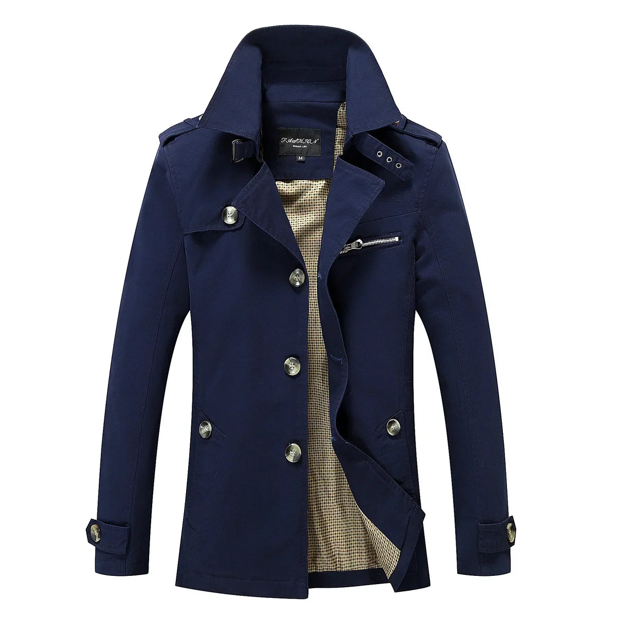 Men's Long Trench Coat Formal Classic Autumn Outerwear
