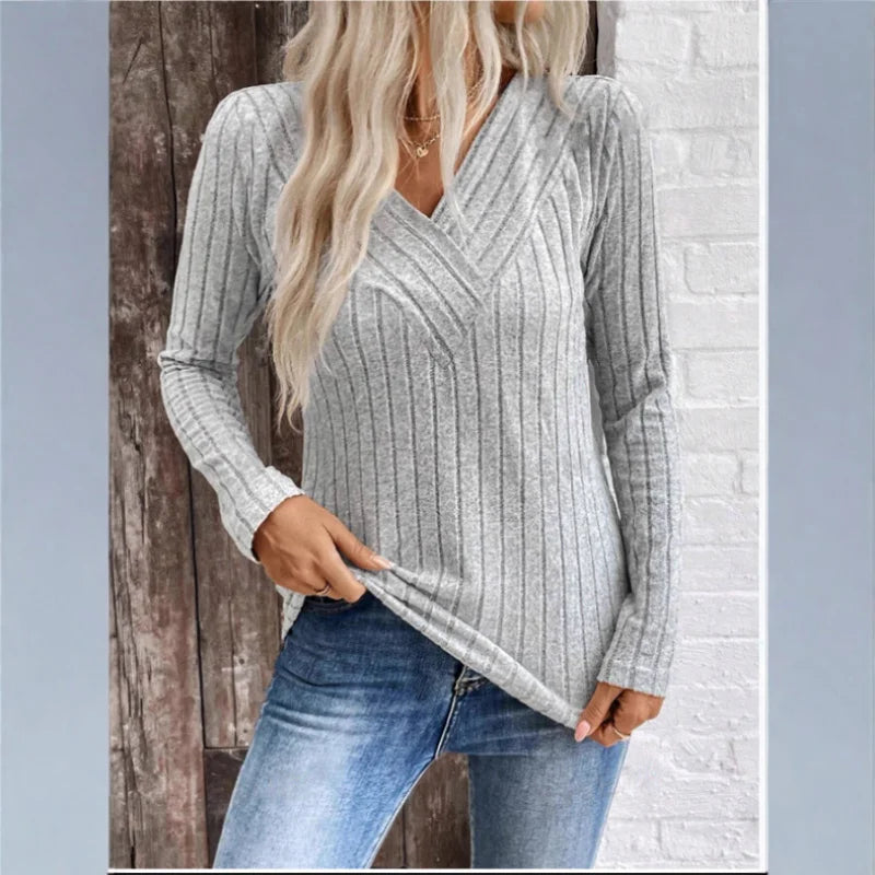 Textured Stripe Jumper Ribbed Knit Round Neck Long Sleeve