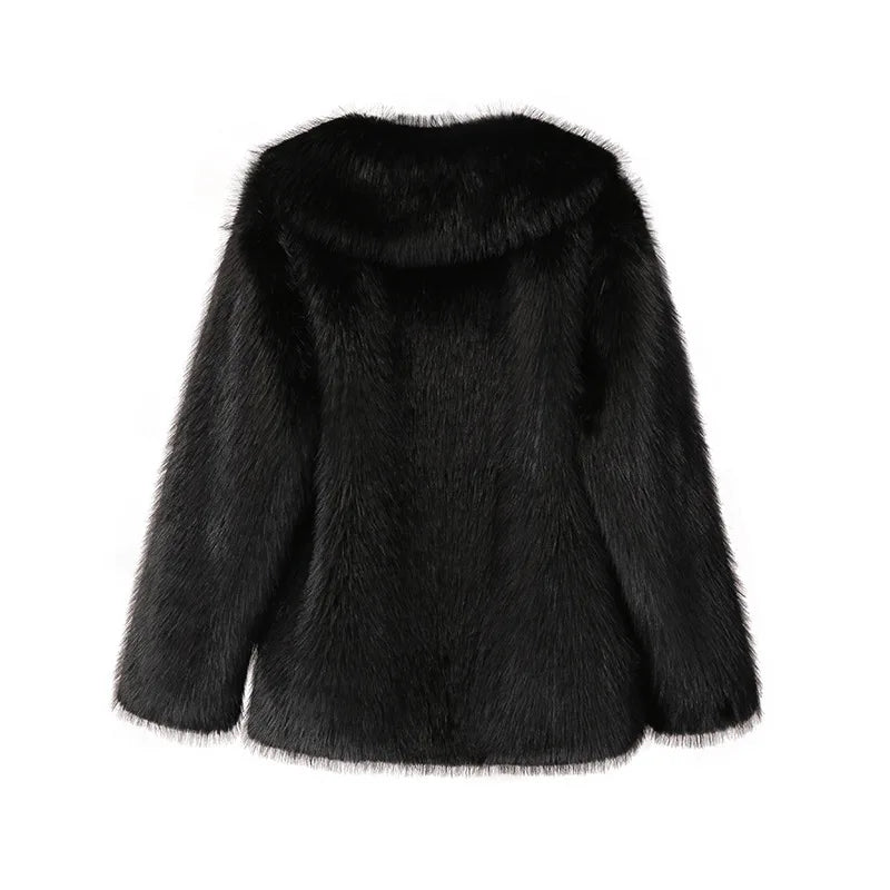 Faux Fur Winter Coat Plush Soft Warm Look Cosy