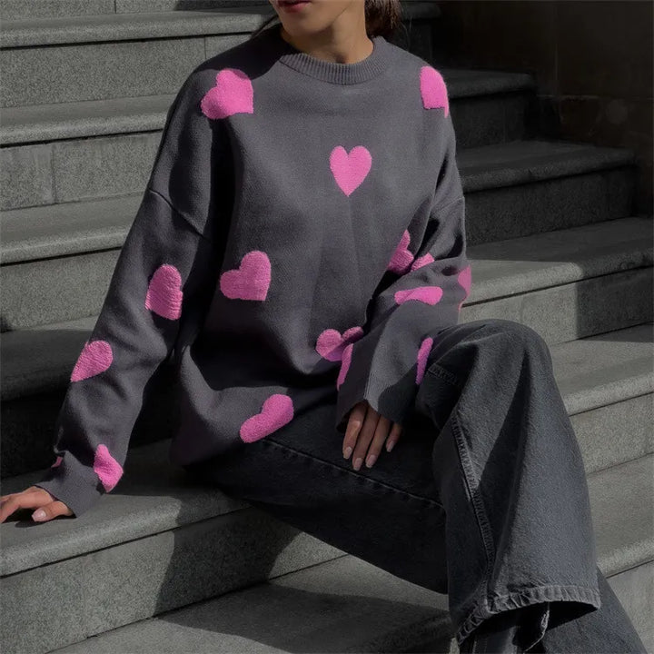 Women's Knit Jumper Heart Pattern Soft Cosy