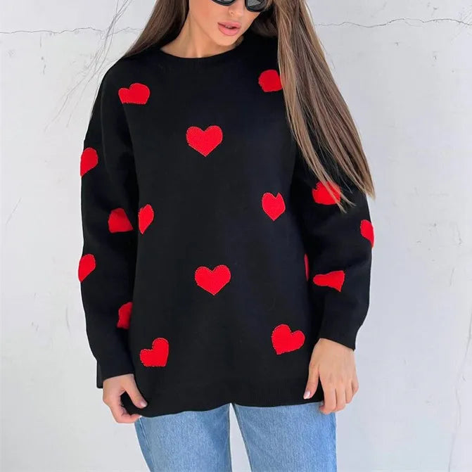 Women's Knit Jumper Heart Pattern Soft Cosy
