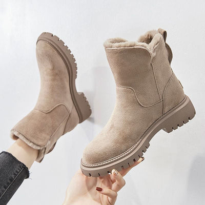Suede Boots Block Heel Round Toe Knee High Women's