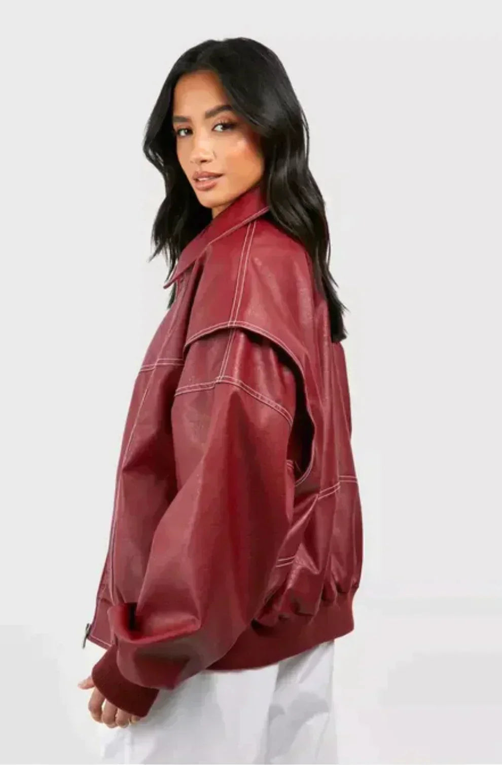 Oversized Faux Leather Jacket Red Biker Statement