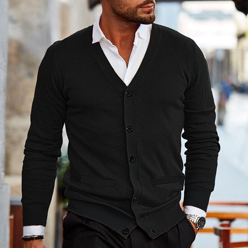 Men's Cardigan V Neck Buttoned Knit Casual Elegant