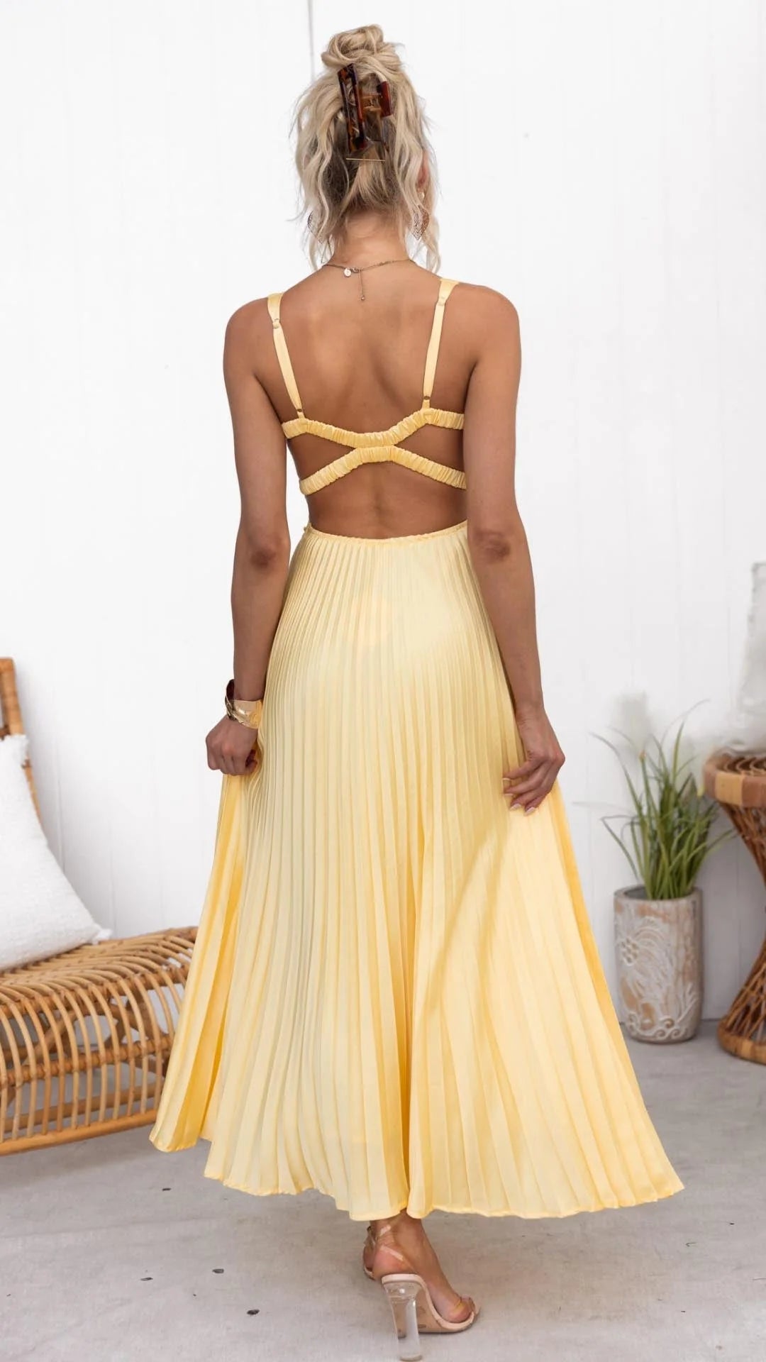 Women’s Pleated Midi Dress in Sun Yellow