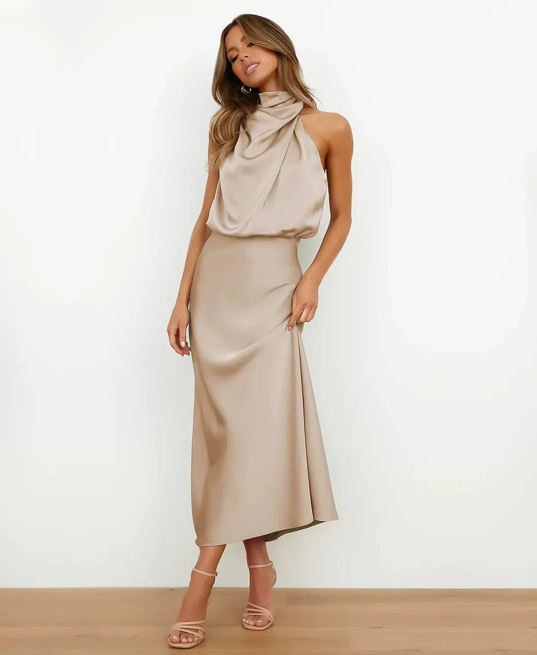 Sleeveless High-Neck Midi Dress
