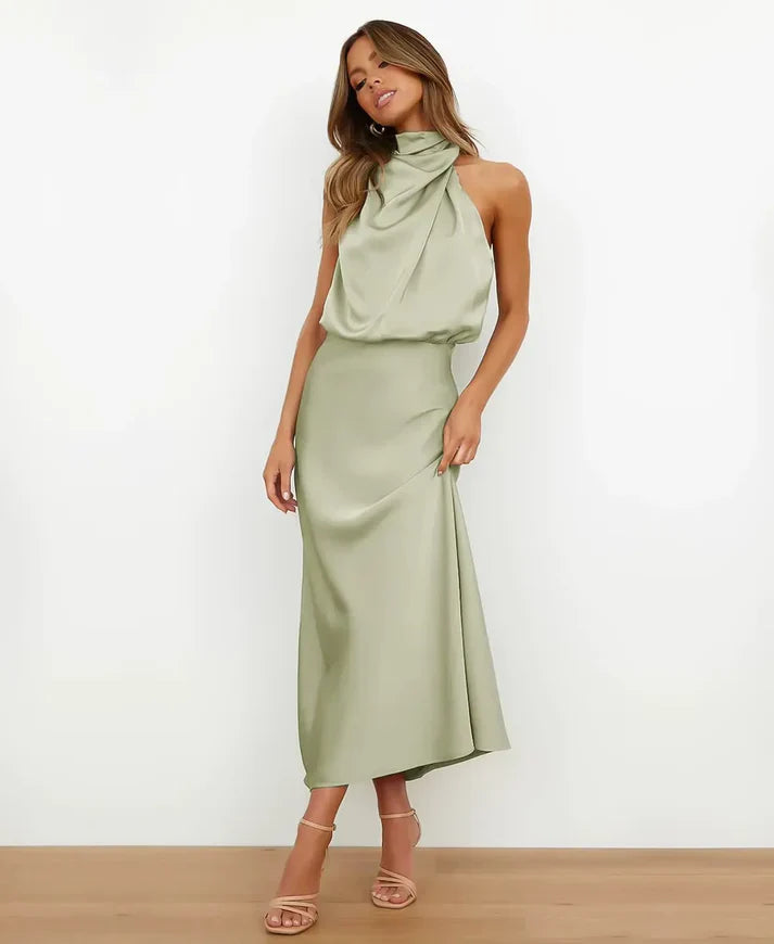 Sleeveless High-Neck Midi Dress