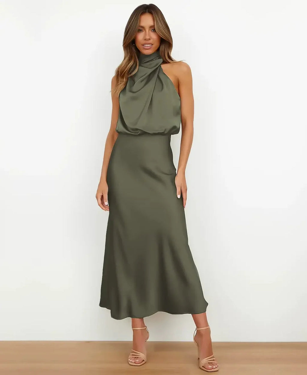 Sleeveless High-Neck Midi Dress