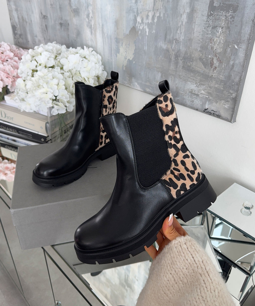 Leopard Print Chelsea Boots Leather Animal Pattern Ankle