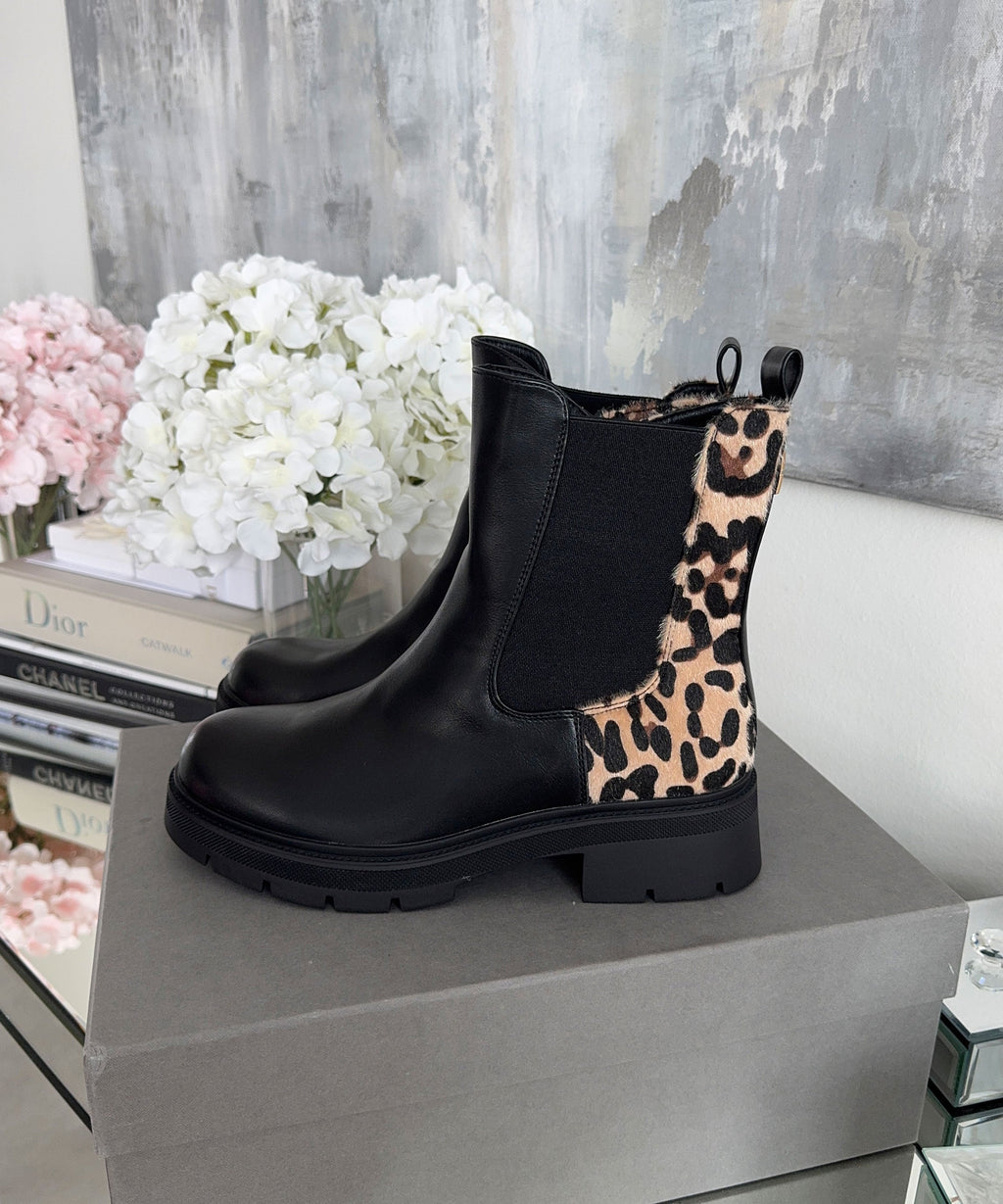 Leopard Print Chelsea Boots Leather Animal Pattern Ankle