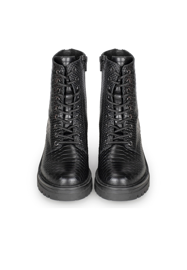Combat Boots Python Print Leather Lace Up Chunky Sole