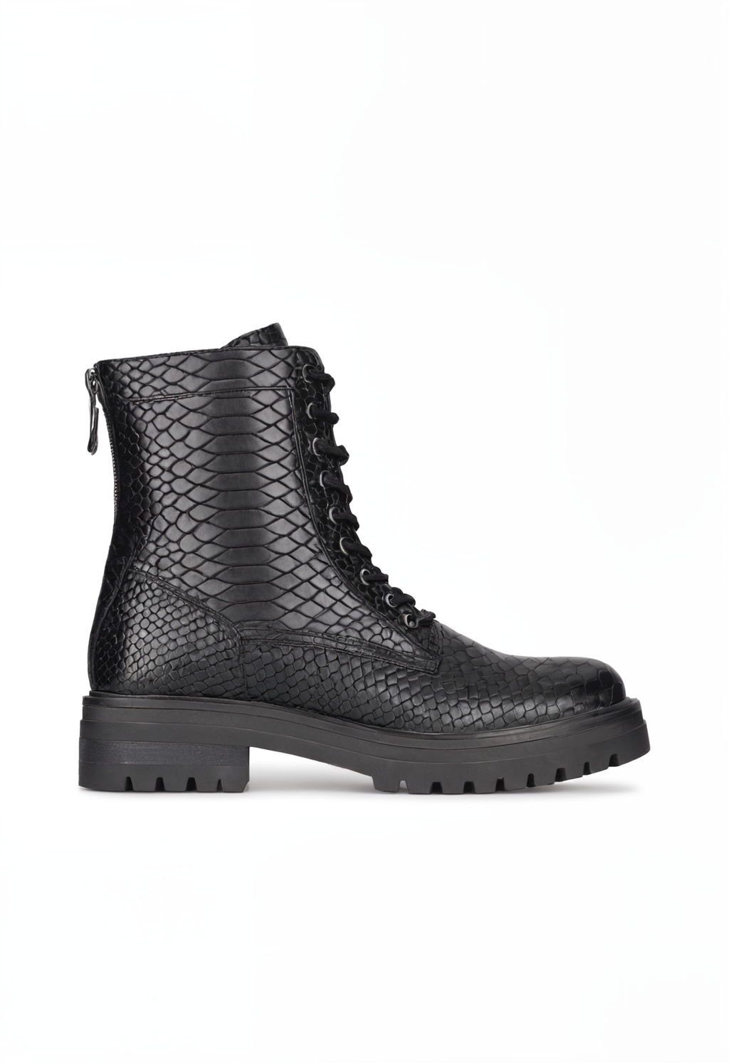 Combat Boots Python Print Leather Lace Up Chunky Sole