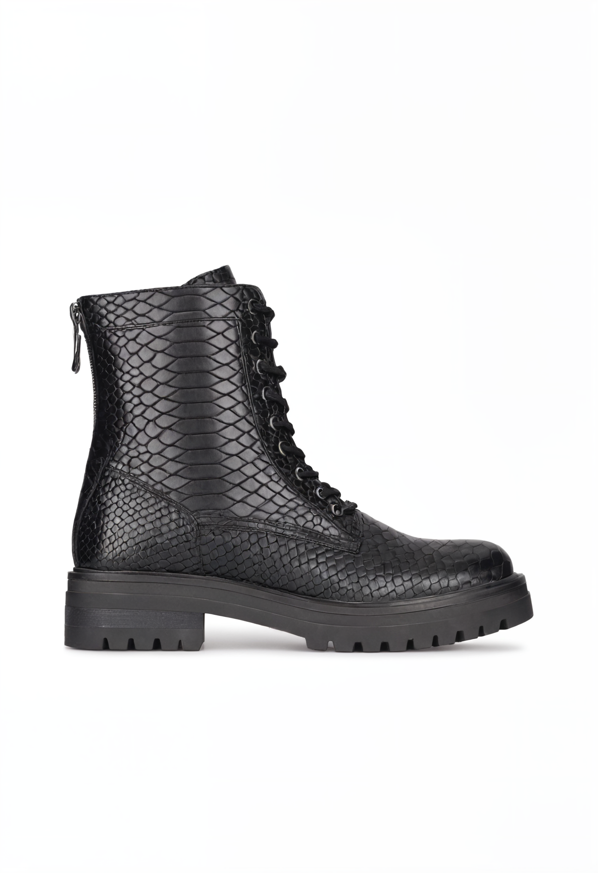 Combat Boots Python Print Leather Lace Up Chunky Sole