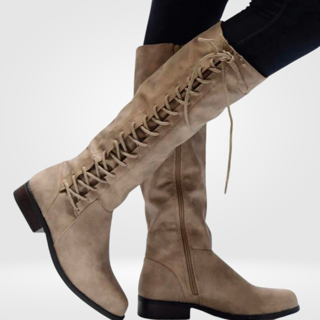 Lace Up Knee High Boots Leather Combat Chunky Sole