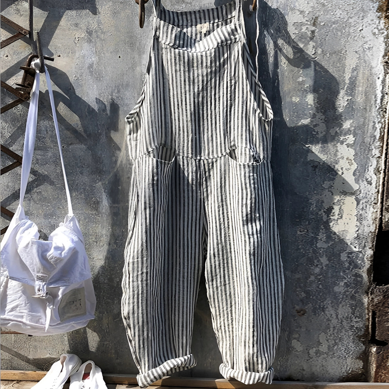 Vintage White Overalls Unisex Adjustable