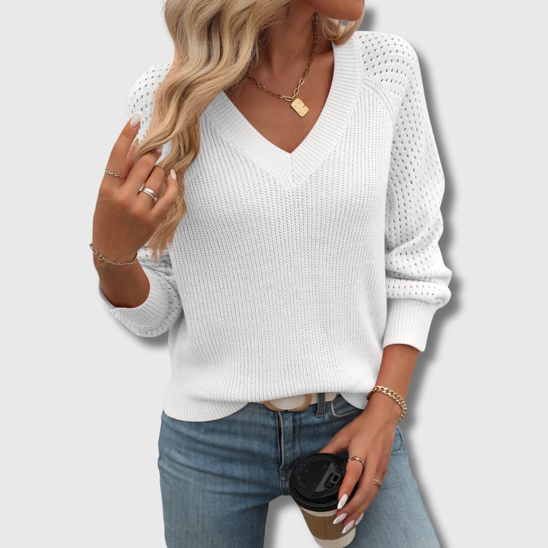 V Neck Jumper Soft Knit Relaxed Fit Long Sleeve Everyday
