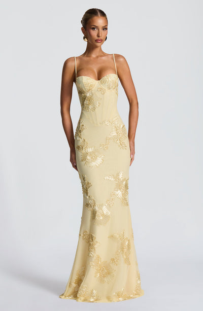 Jacquard Corset Maxi Dress Floral Pattern Wedding Guest