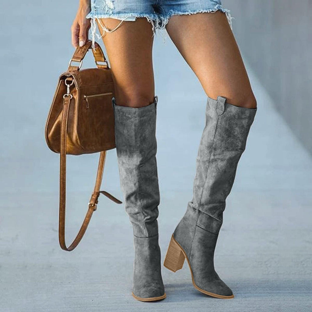 Western Ankle Boots Grey Suede Block Heel Urban Cowgirl