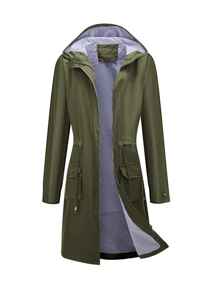 Waterproof Rain Coat Hooded Adjustable Drawstring