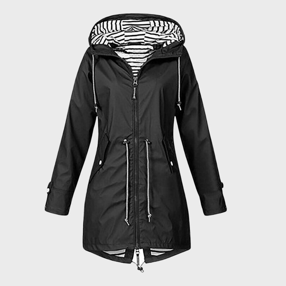 Women's Long Rain Jacket Hooded Water Repellent Lightweight