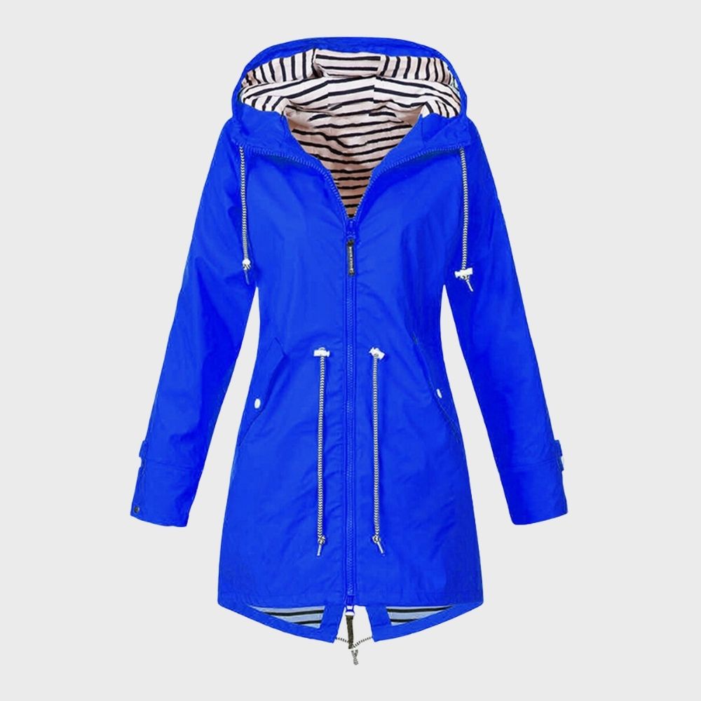 Women's Long Rain Jacket Hooded Water Repellent Lightweight