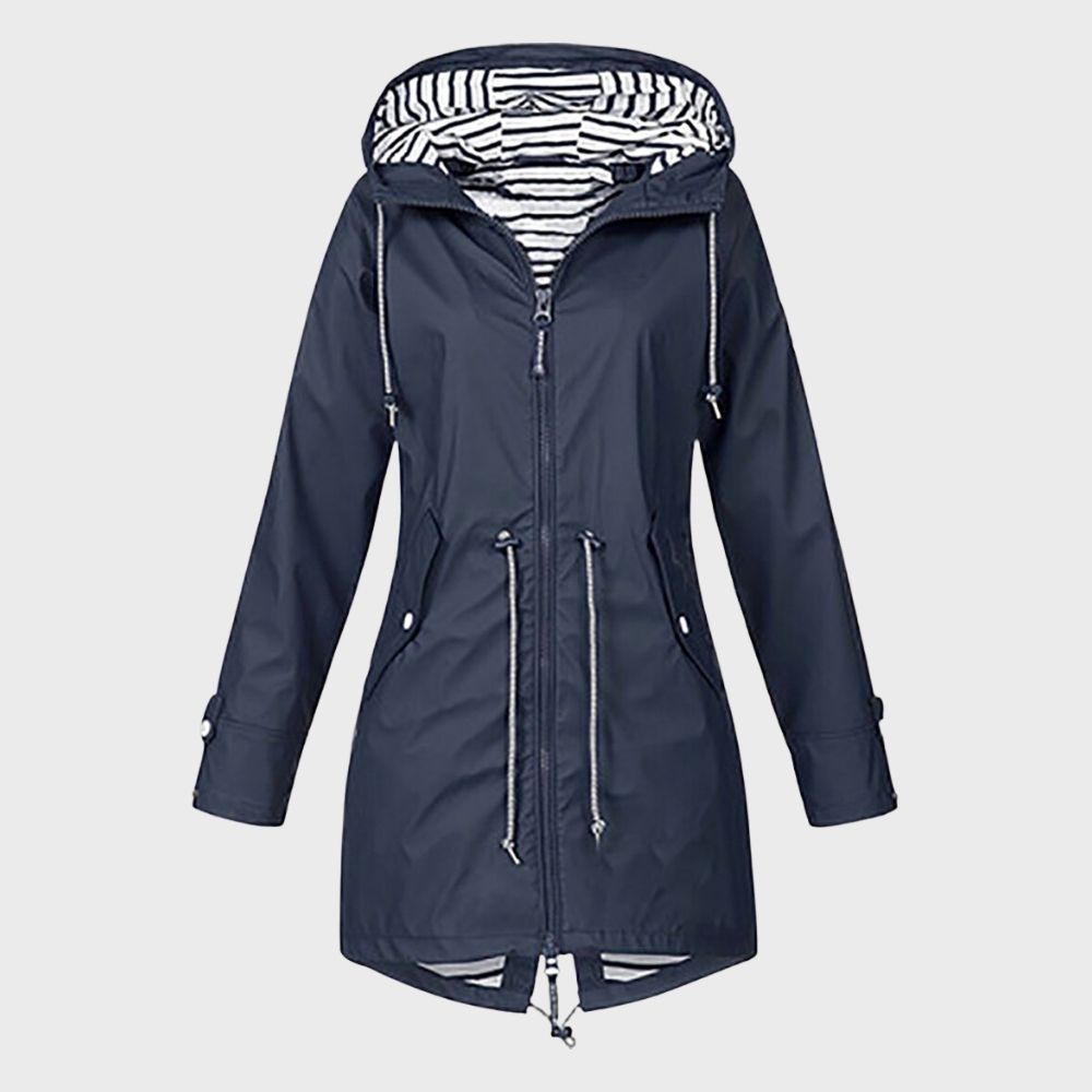 Women's Long Rain Jacket Hooded Water Repellent Lightweight