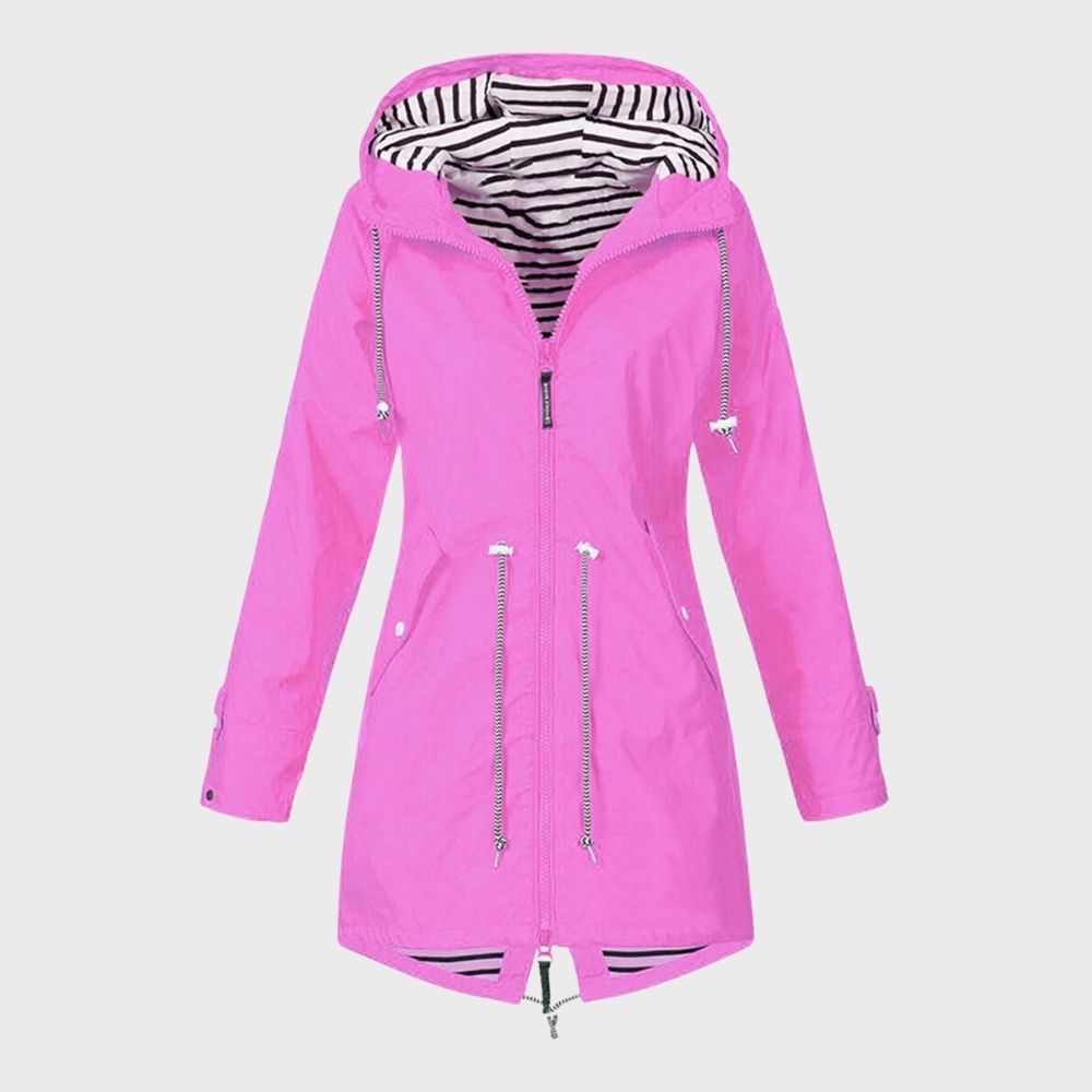 Women's Long Rain Jacket Hooded Water Repellent Lightweight