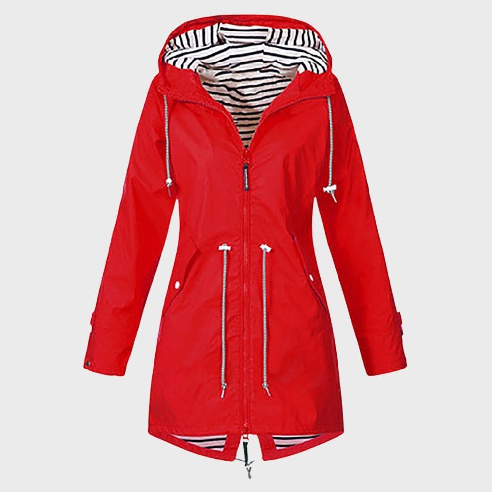 Women's Long Rain Jacket Hooded Water Repellent Lightweight
