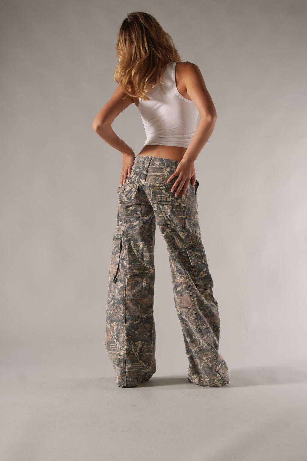 Camo Cargo Trousers Wide Leg Utility Pockets Relaxed Fit