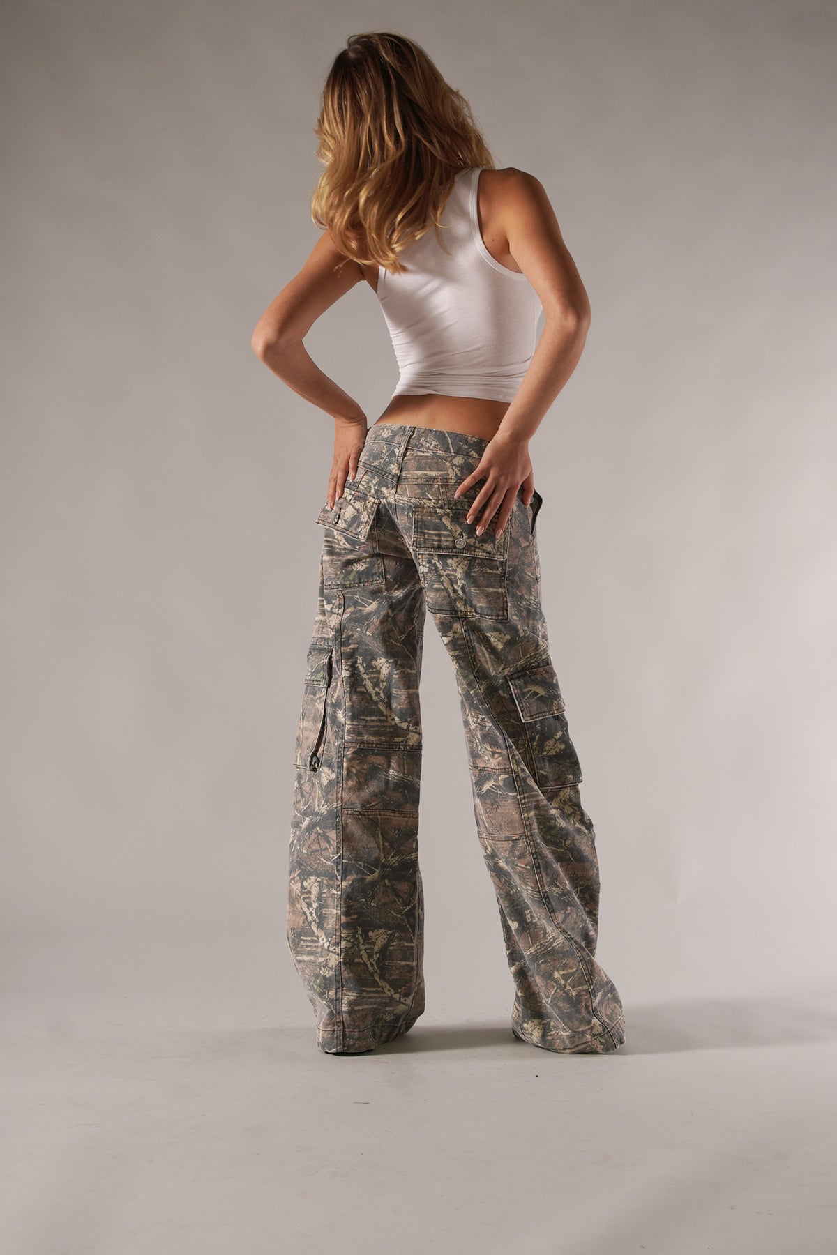 Camo Cargo Trousers Wide Leg Utility Pockets Relaxed Fit