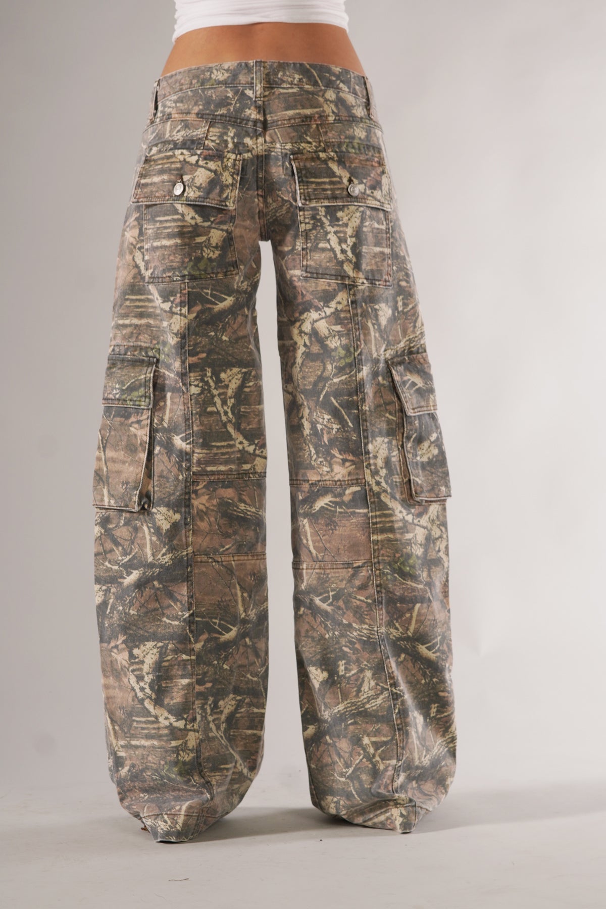 Camo Cargo Trousers Wide Leg Utility Pockets Relaxed Fit