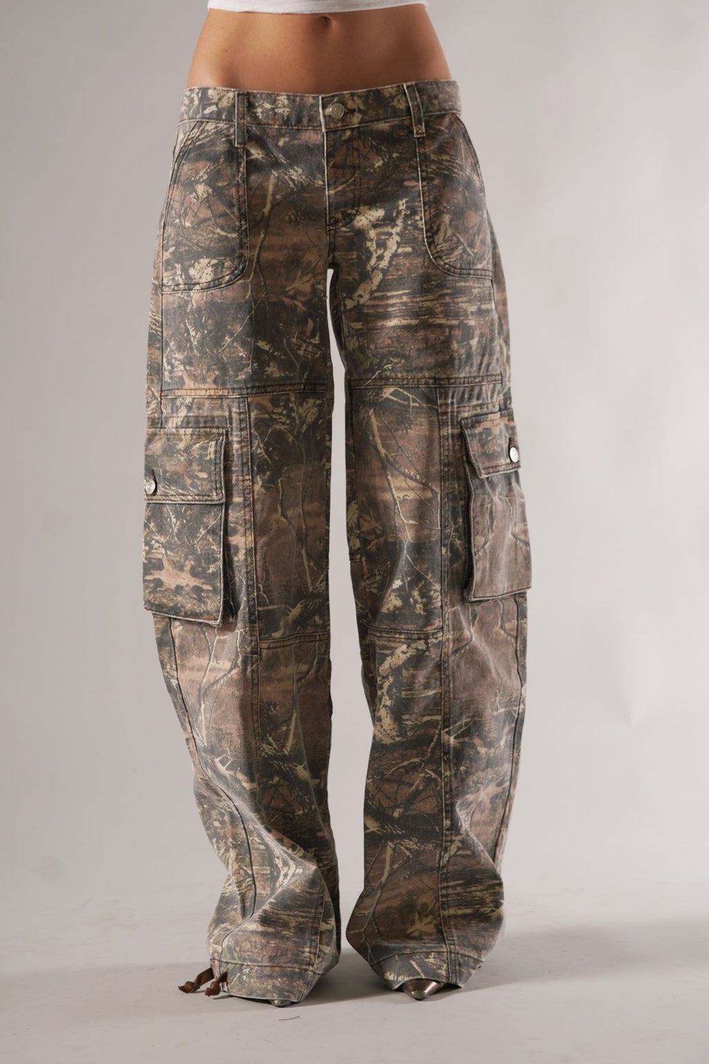 Camo Cargo Trousers Wide Leg Utility Pockets Relaxed Fit