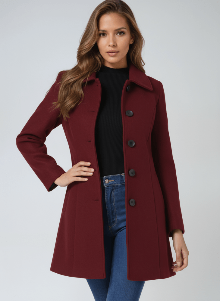 Winter Coat Single Button Closure Elegant Tailored