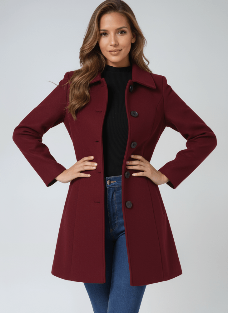 Winter Coat Single Button Closure Elegant Tailored