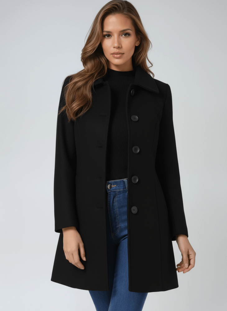Winter Coat Single Button Closure Elegant Tailored
