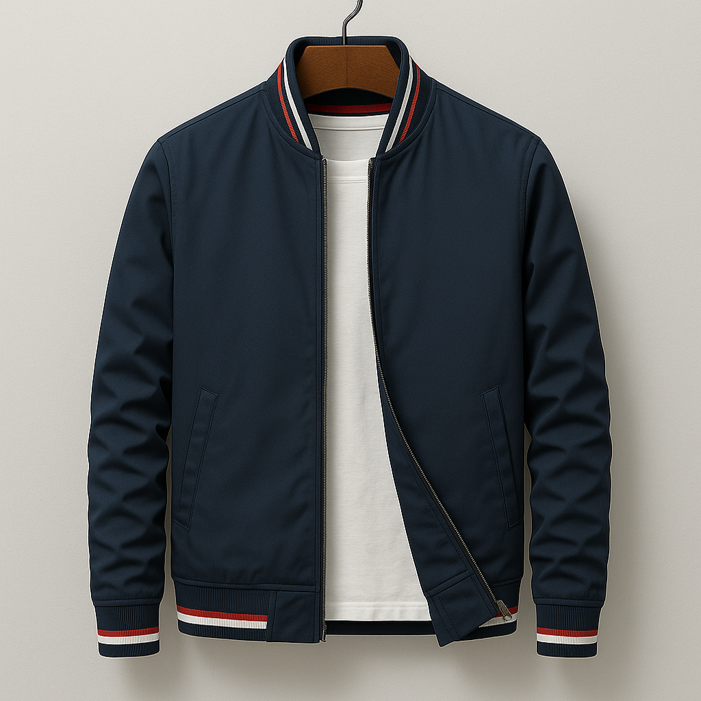Men's Bomber Jacket Cotton Regular Fit Ribbed Trim Zip Up