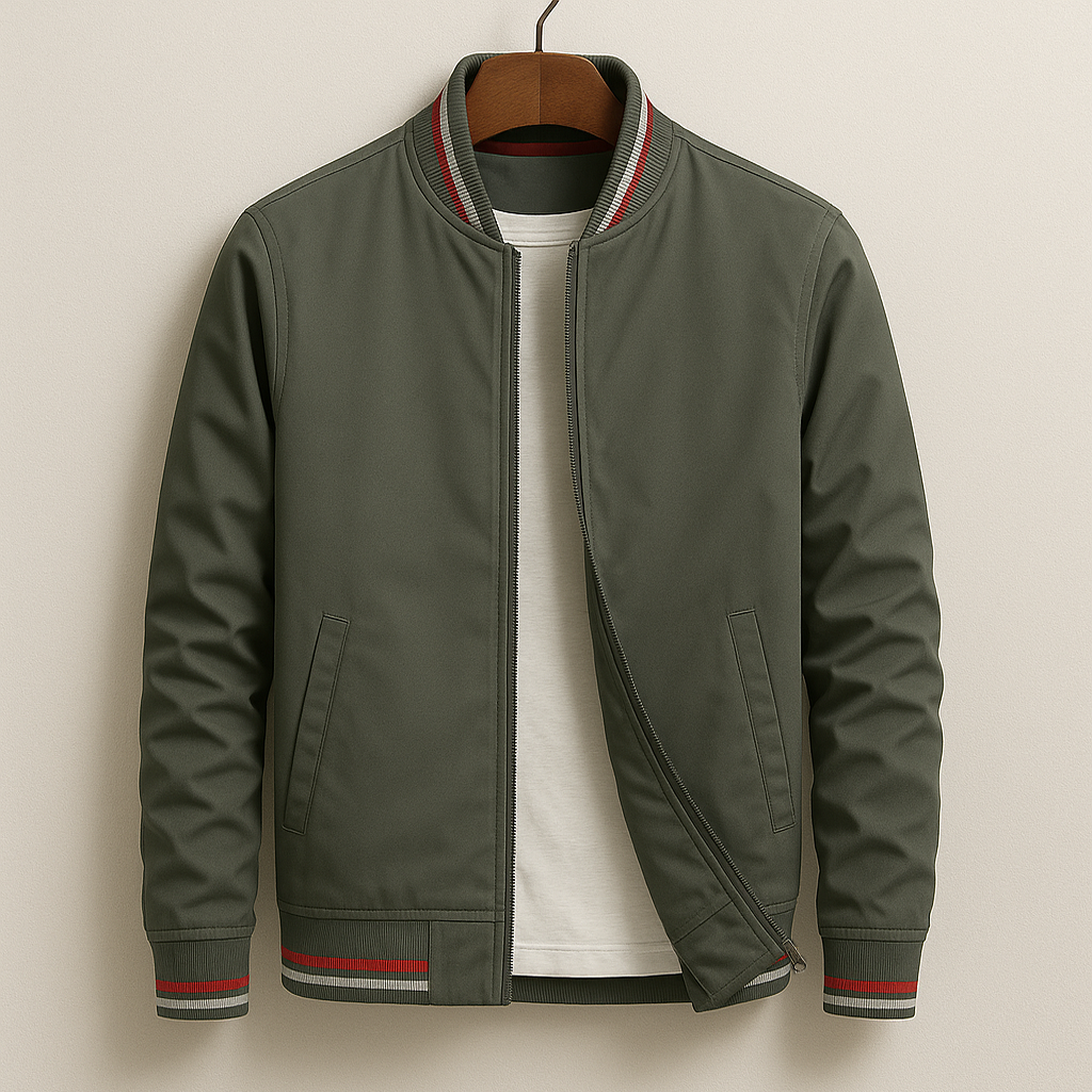 Men's Bomber Jacket Cotton Regular Fit Ribbed Trim Zip Up