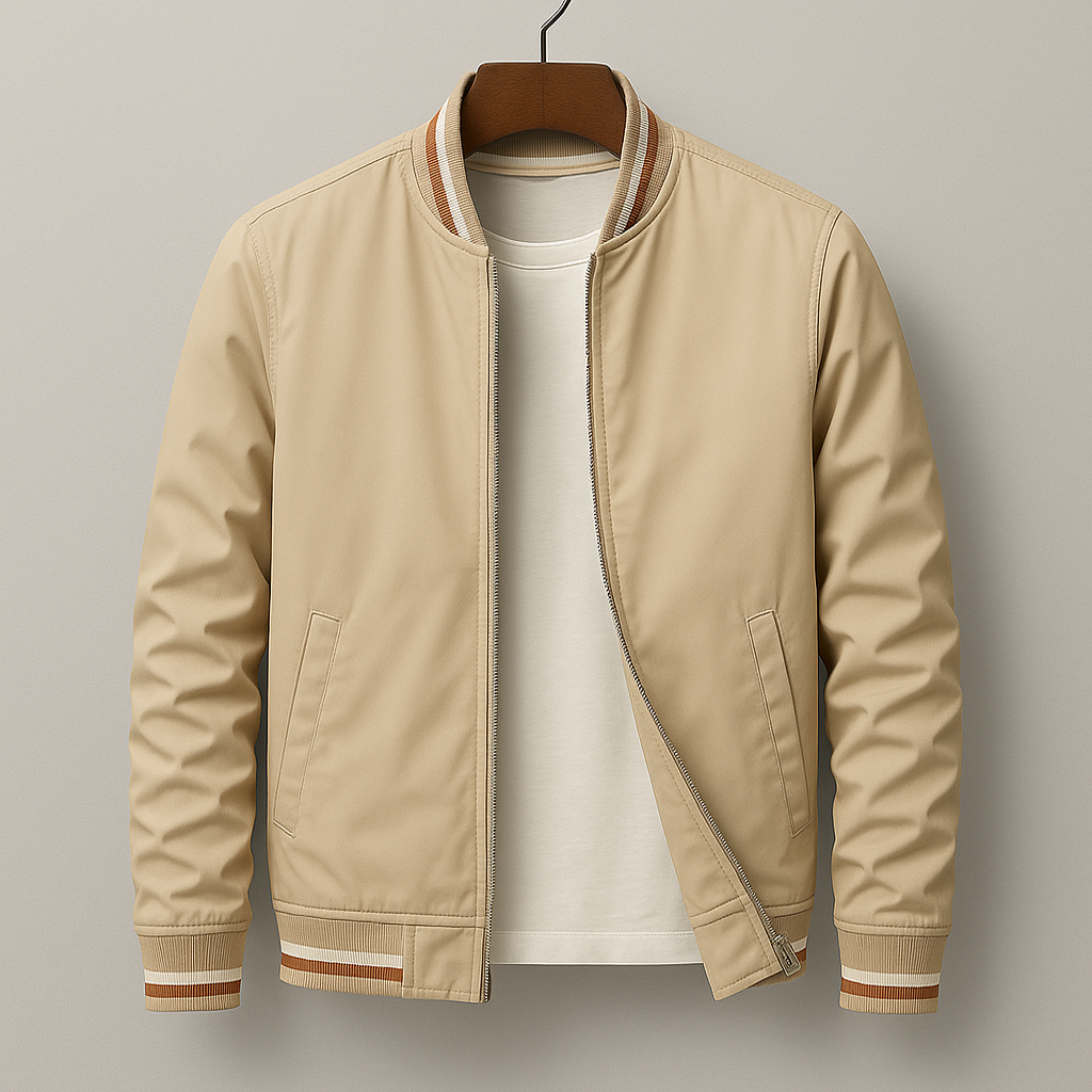 Men's Bomber Jacket Cotton Regular Fit Ribbed Trim Zip Up