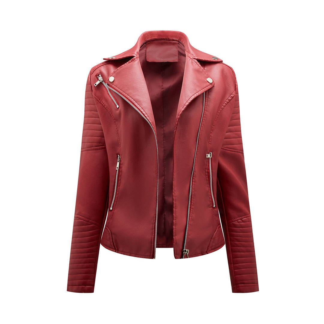 Women's Faux Leather Jacket PU Asymmetric Zip Lapel Collar