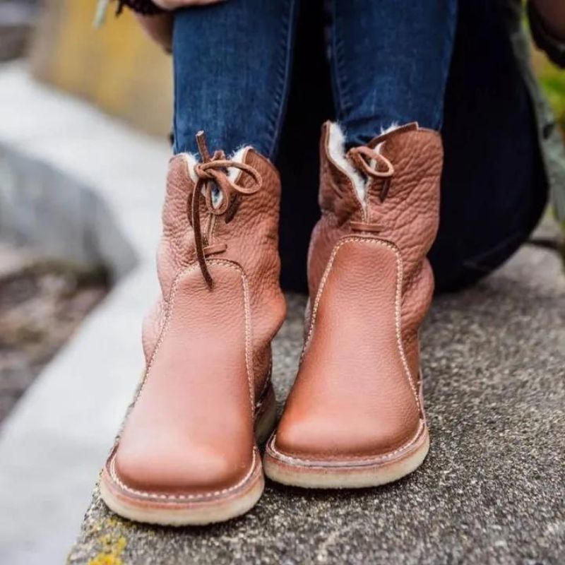 Waterproof Winter Boots Black Leather Warm Comfortable